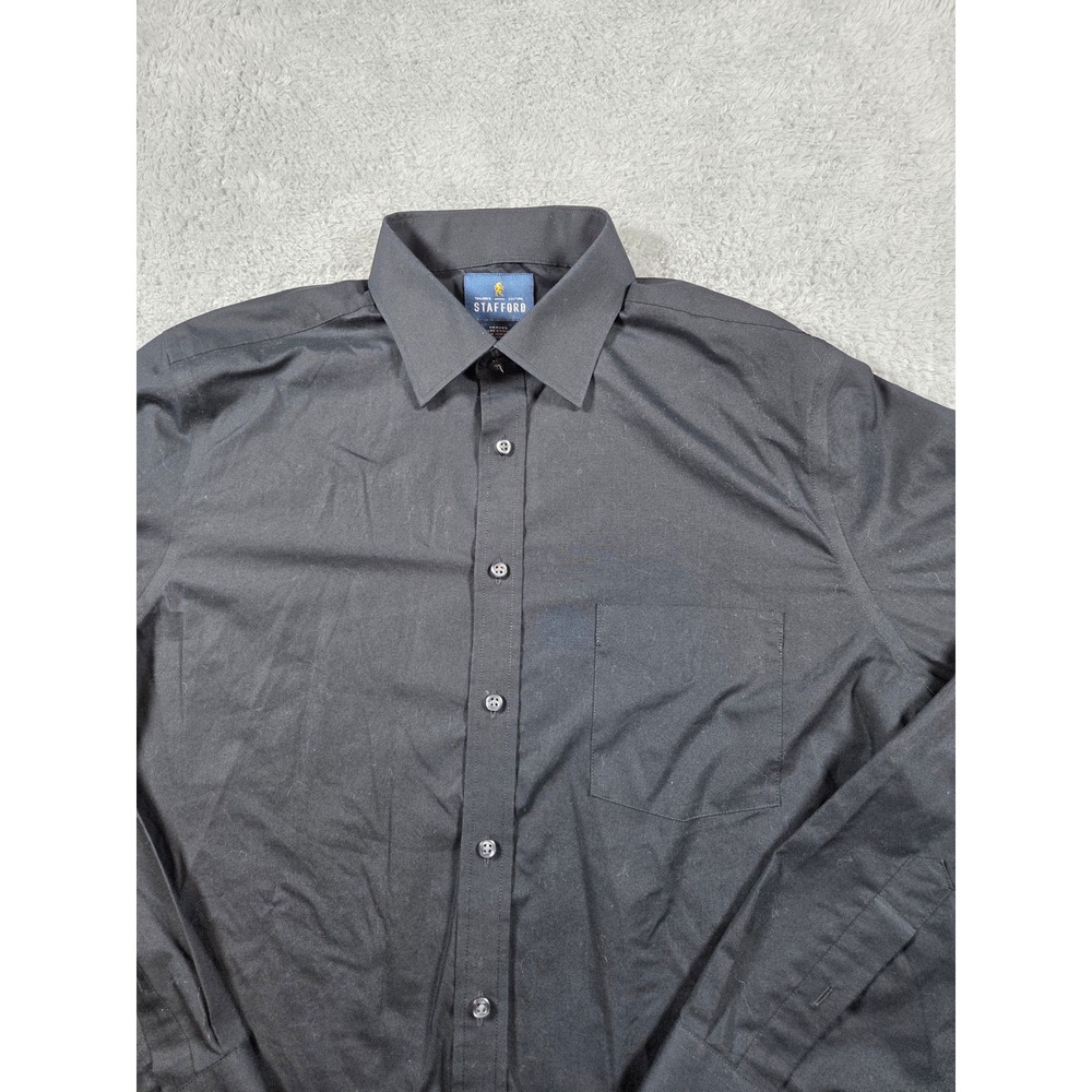Stafford Mens Black Long Sleeve Dress Shirt Collared Button Up Pocket
